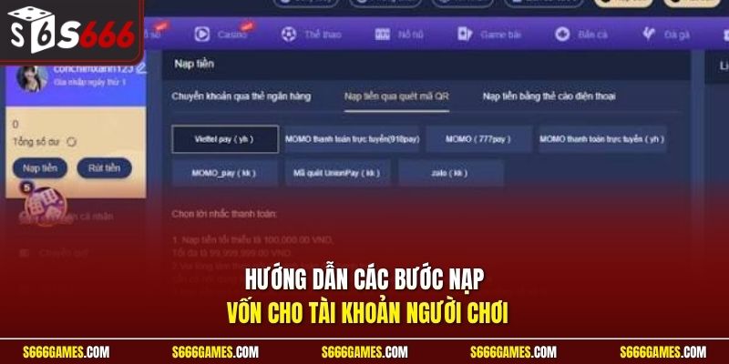 Hướng dẫn các bước nạp vốn cho tài khoản người chơi